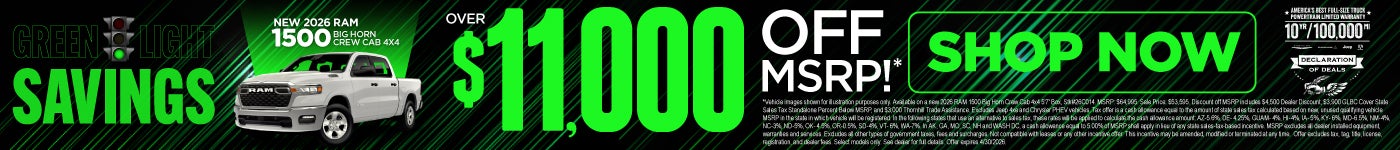 New 2026 RAM 1500 Big Horn Crew Cab 4x4	Over $11,000 Off MSRP!*