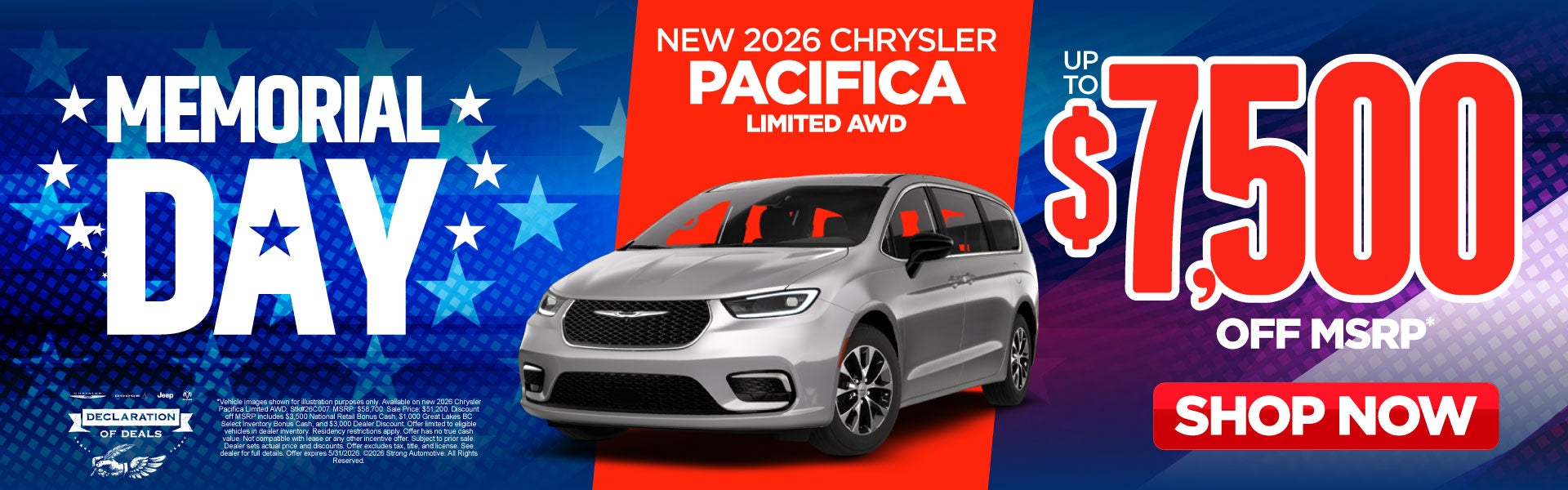 New 2026 Chrysler Pacifica Limited AWD	Up to $7,500 Off MSRP