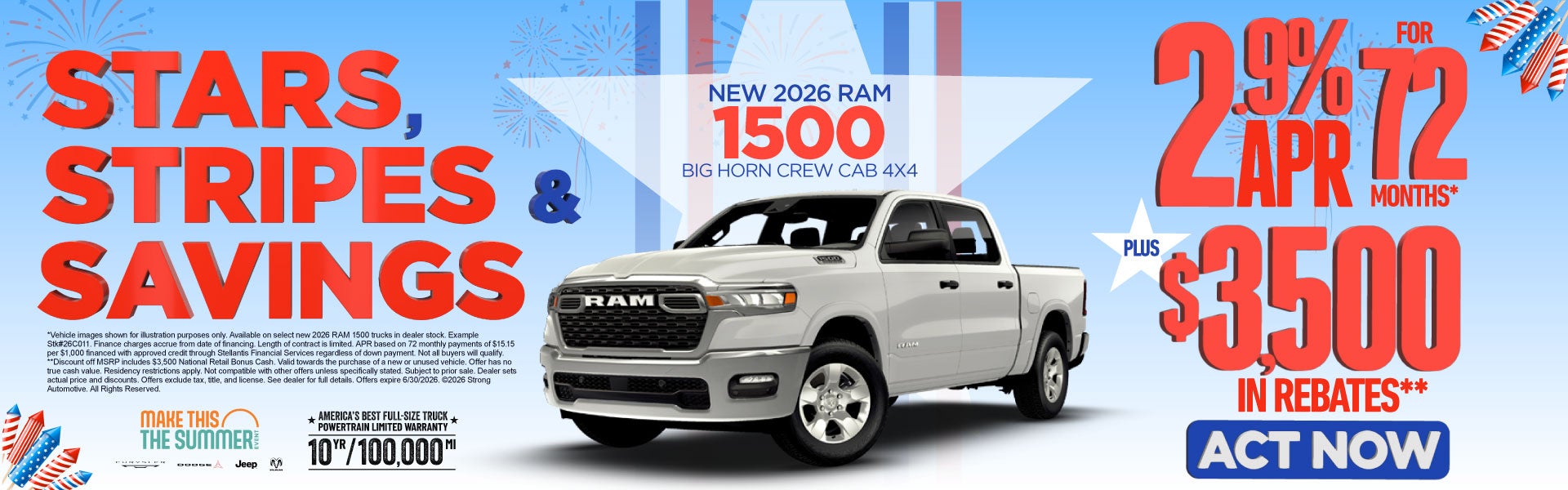 New 2026 RAM 1500 Big Horn Crew Cab 4x4	"2.9% APR for 72 mon
