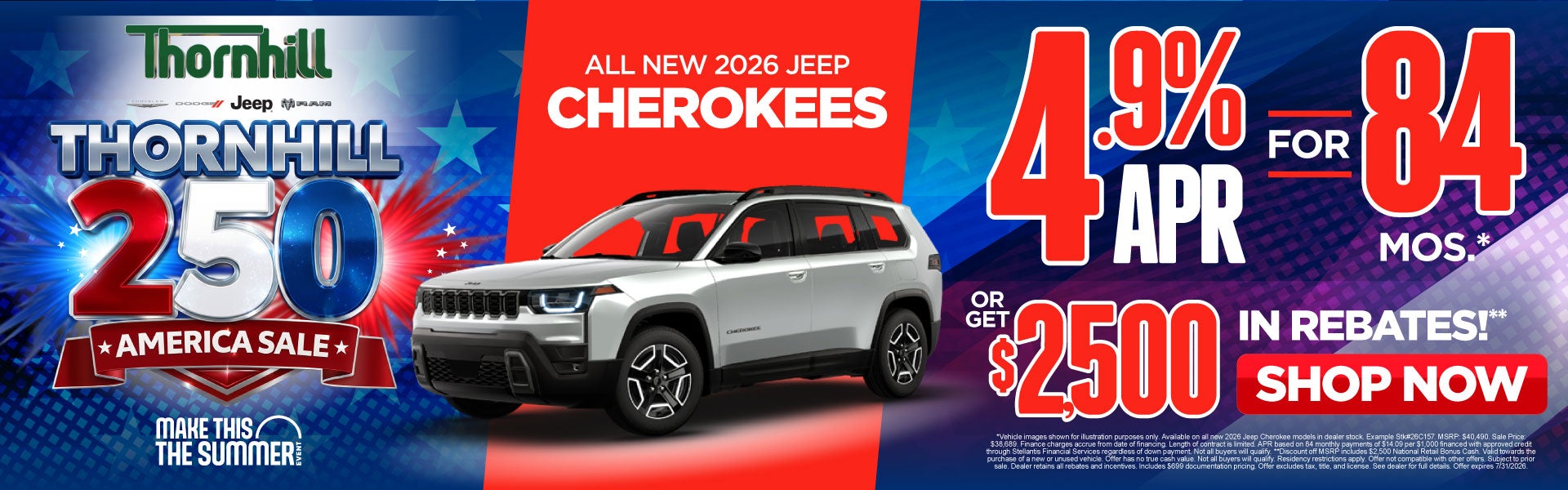 All New 2026 Jeep Cherokees	"4.9% APR for 84 Months* OR Get 
