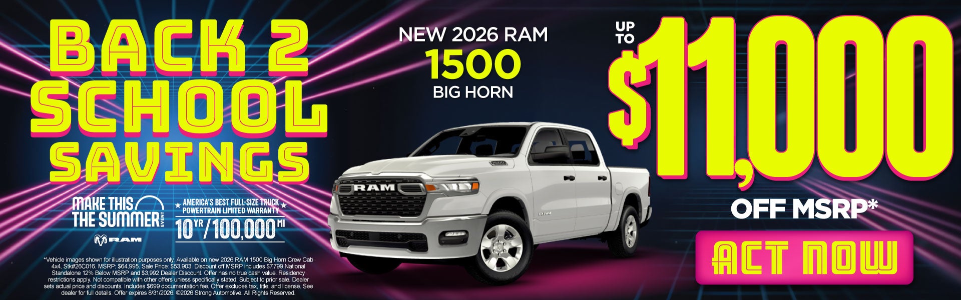 New 2026 RAM 1500 Big Horn	Up to $11,000 Off MSRP*