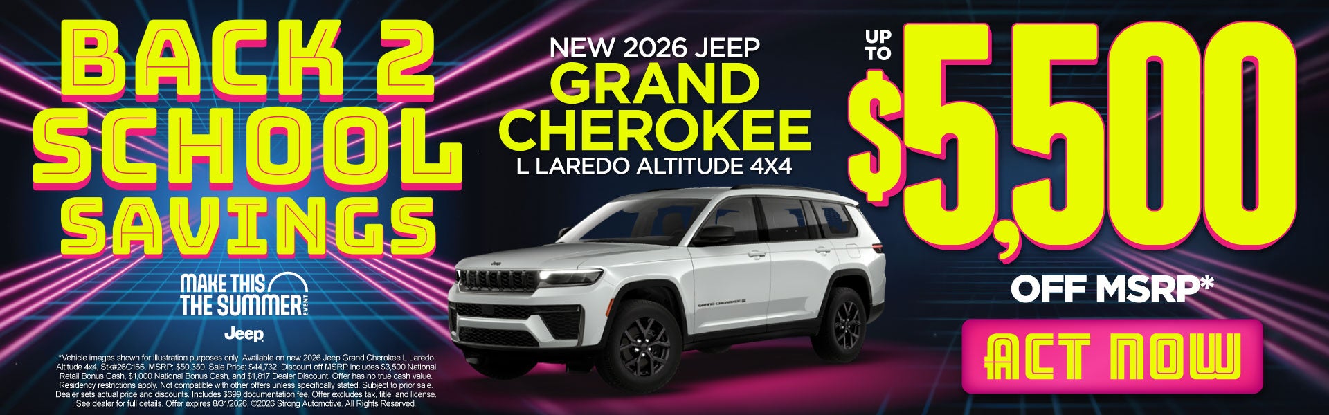 New 2026 Jeep Grand Cherokee L Laredo Altitude 4x4	Up to $5,