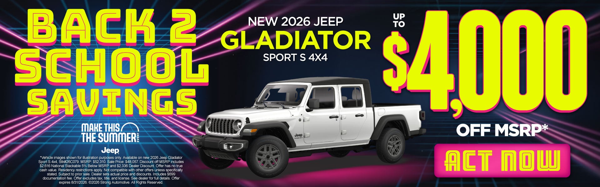 New 2026 Jeep Gladiator Sport S 4x4	Up to $4,000 Off MSRP*