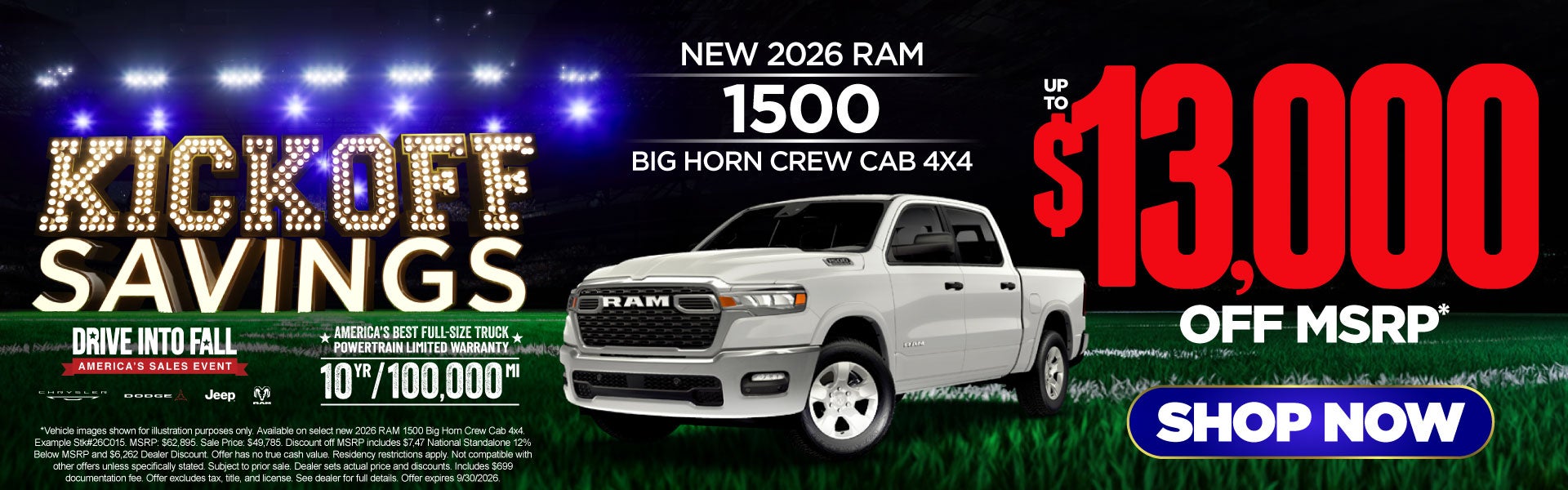 New 2026 RAM 1500 Big Horn Crew Cab 4x4	Up to $13,000 Off MS