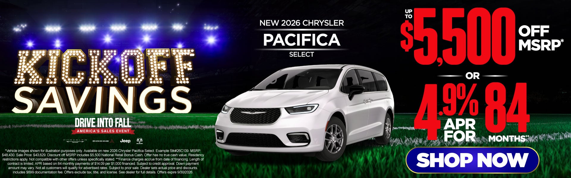 New 2026 Chrysler Pacifica Select	"Up to $5,500 Off MSRP* OR